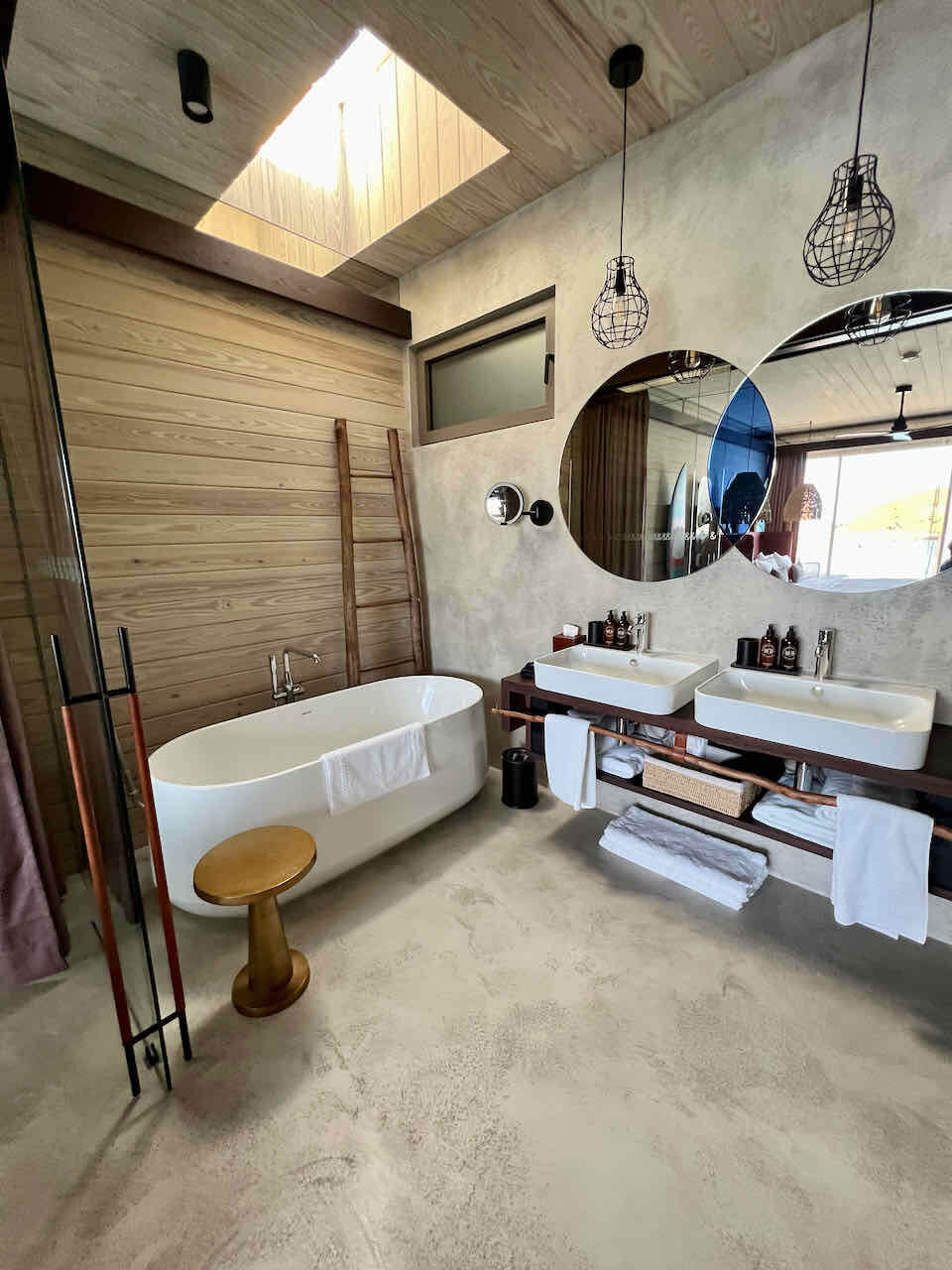 Industrial style bathroom at small hotel Saba Rock in the BVI.