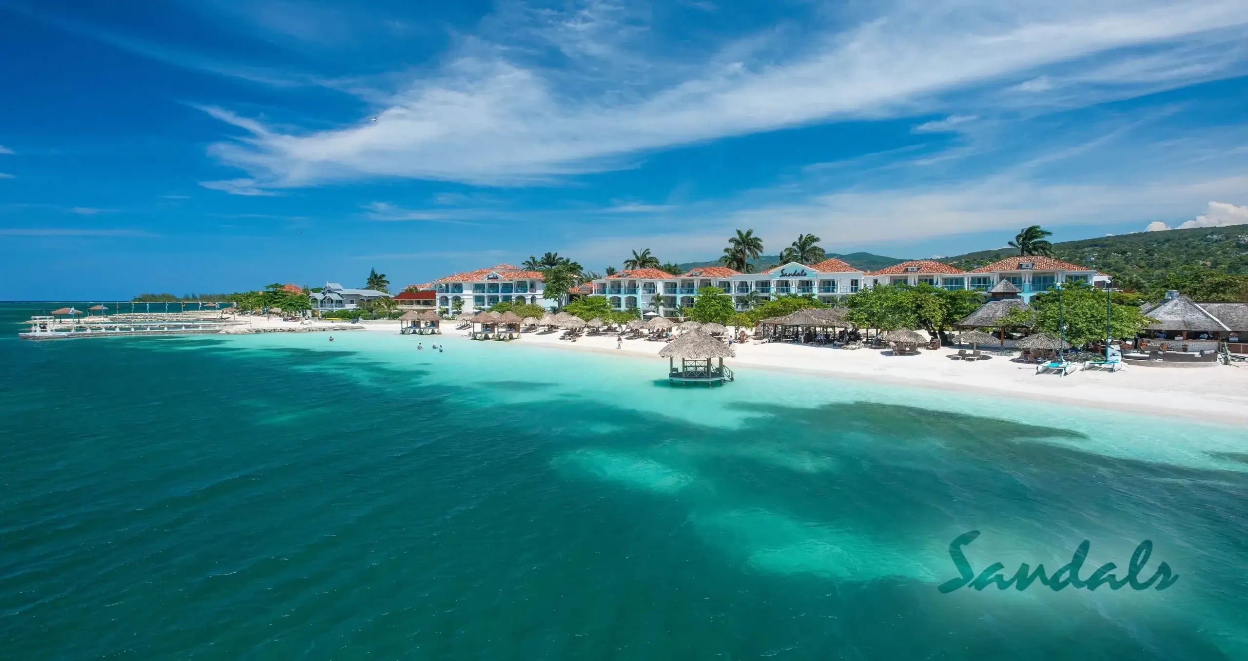 The best sandals resort in Jamaica with white sand and clear blue water and private beach cabanas. 