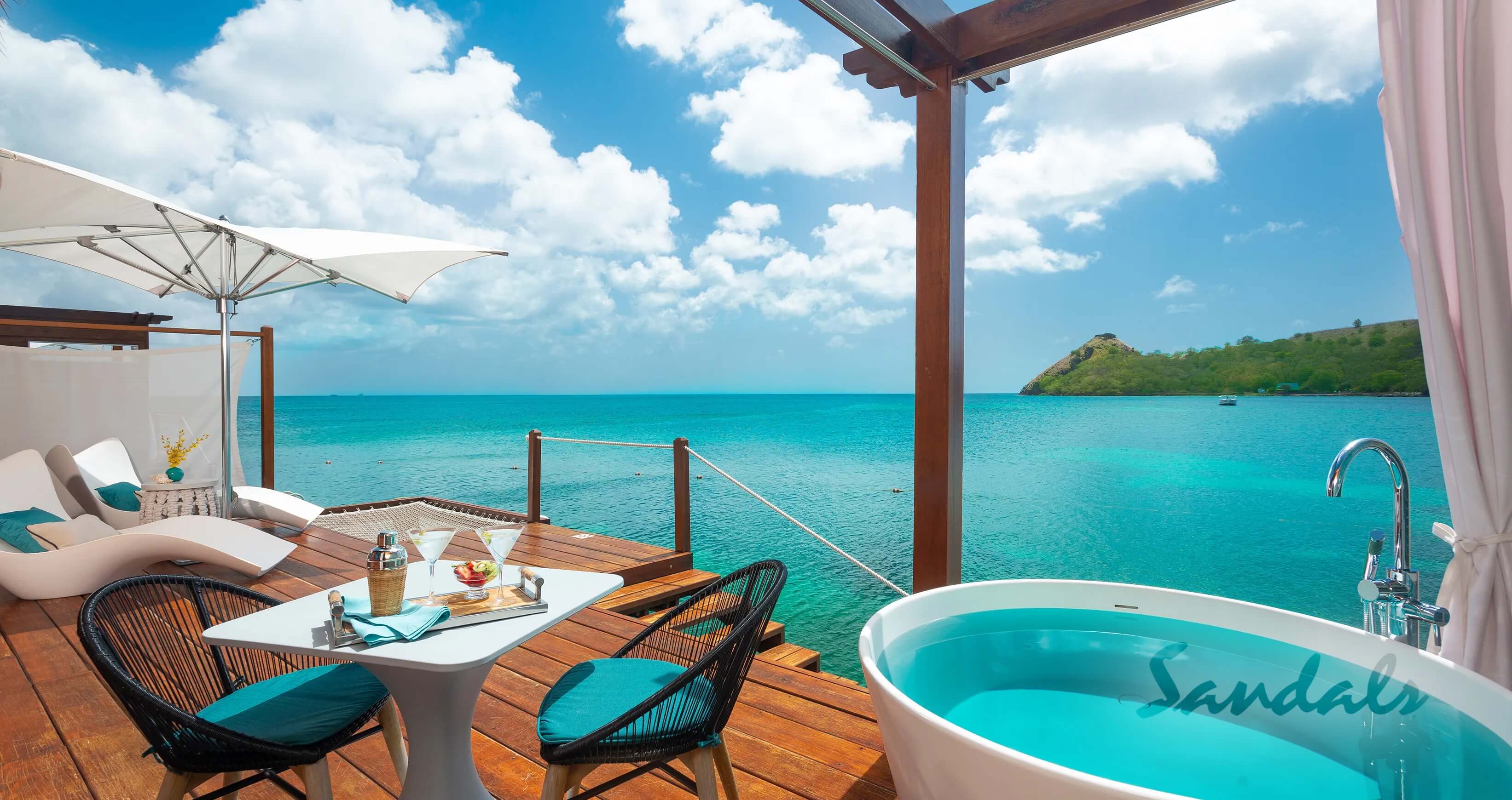 Plunge pool at overwater bungalow in Sandals Grande in St. Lucia.