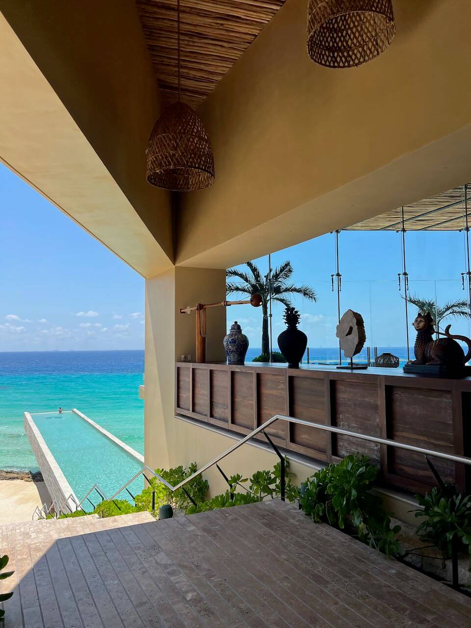 Open air hotel lobby La Casa de la Playa luxury hotel in Mexico.