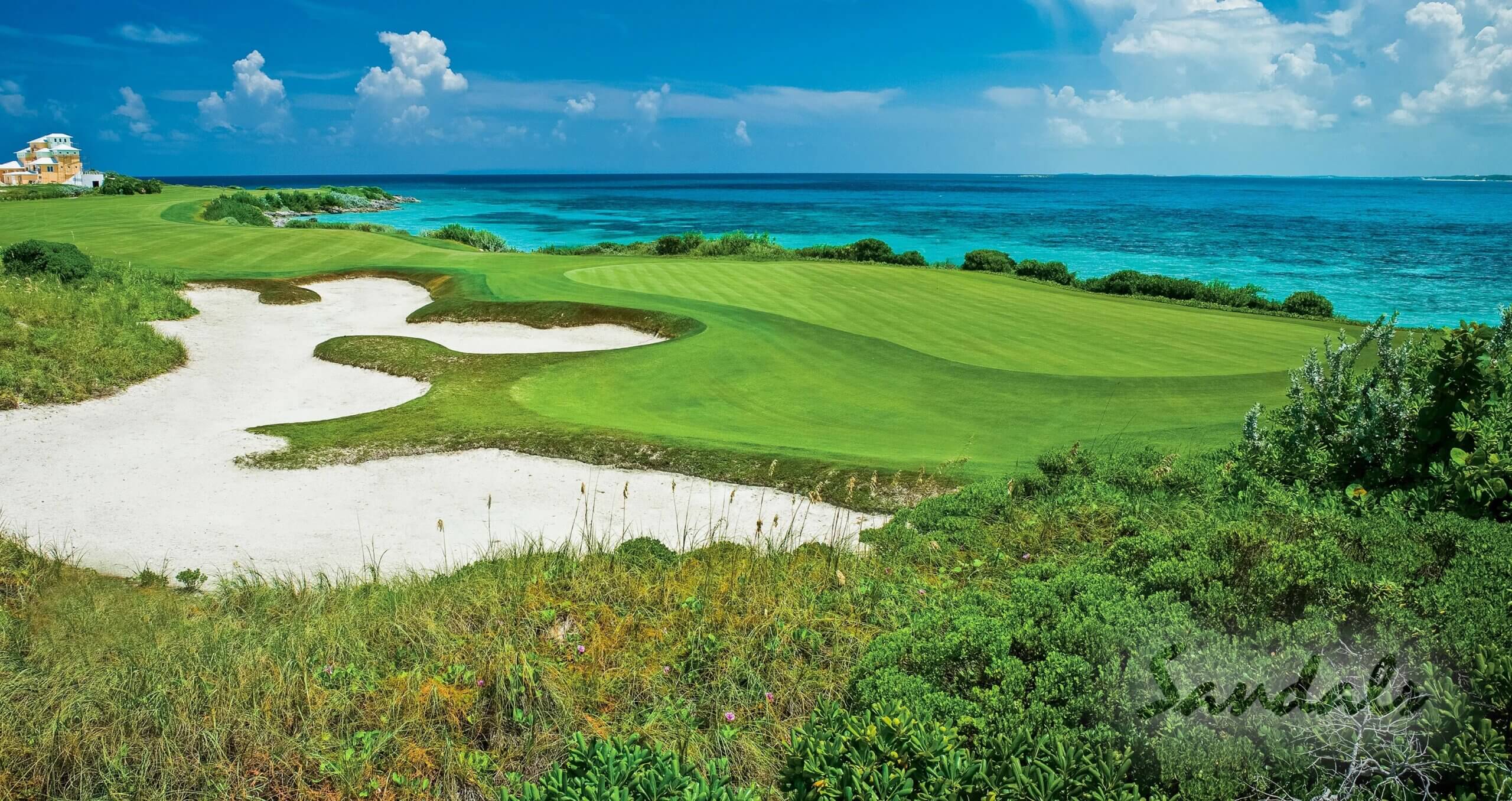 Best blue water oceanfront golf course in the Bahamas at Exuma. 