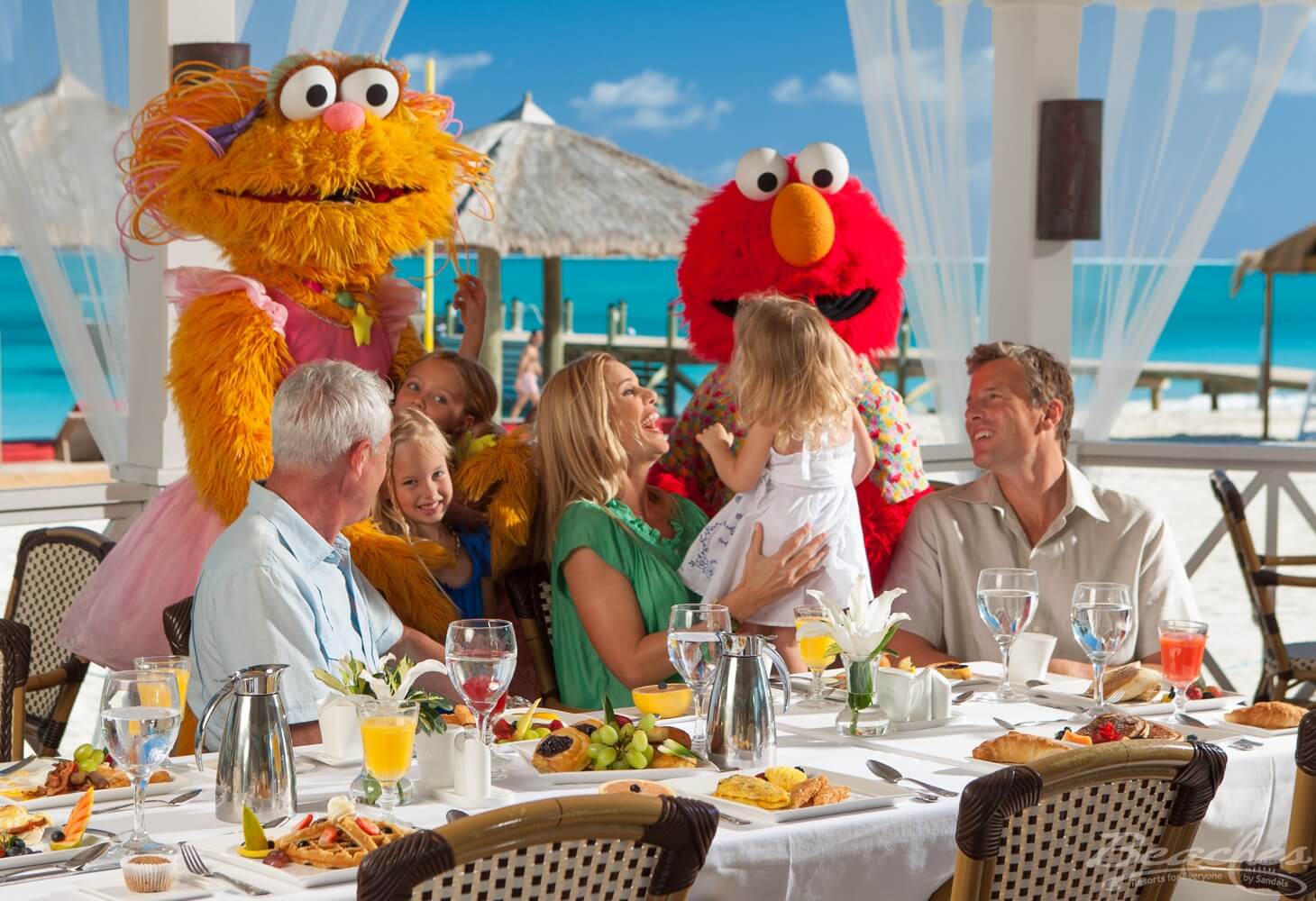 breakfast with sesame street on the beach at beaches turks and caicos