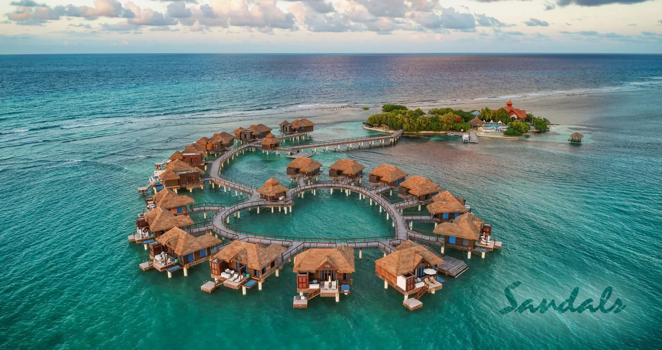 over water bungalows in Jamaica in the shape of a heart