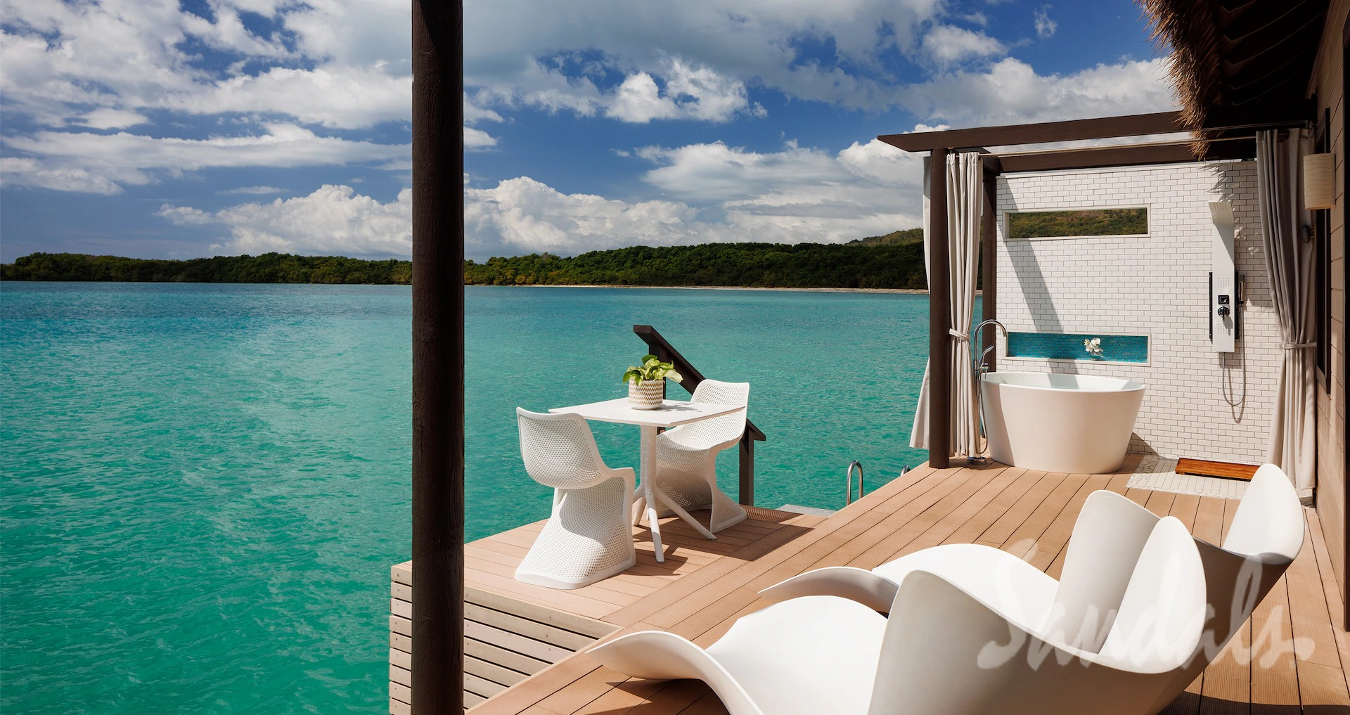 Plunge pool at overwater bungalow in Sandals Grande in St. Lucia.